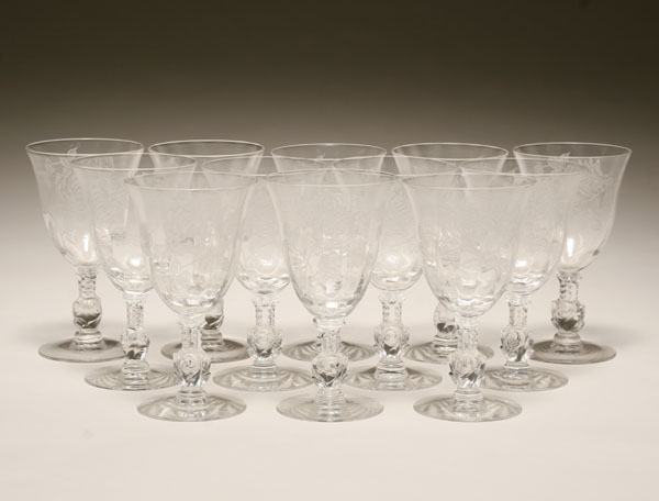 Heisey Rose stemware, 12pc; etched