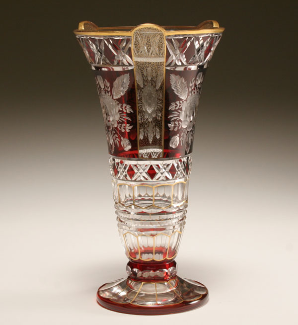 Bohemian cut glass vase with ruby red