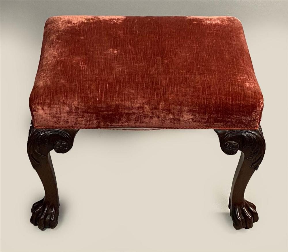 CHIPPENDALE CARVED MAHOGANY STOOL,