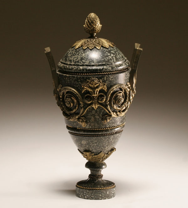 Marble urn form with ormolu mounts;