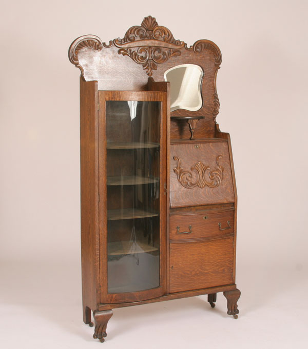Oak secretary bookcase, curved