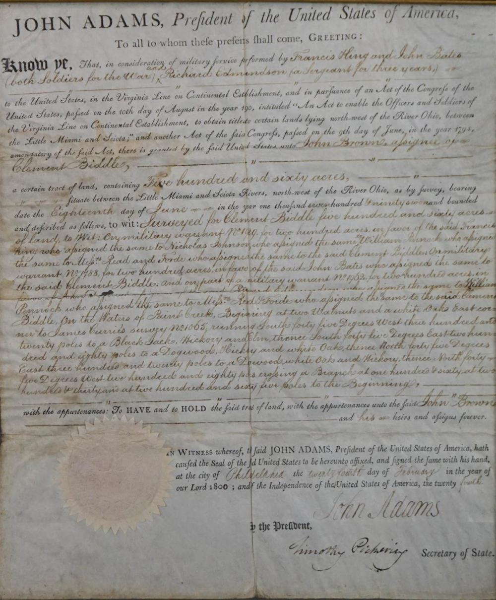 JOHN ADAMS LAND GRANT SIGNED AS