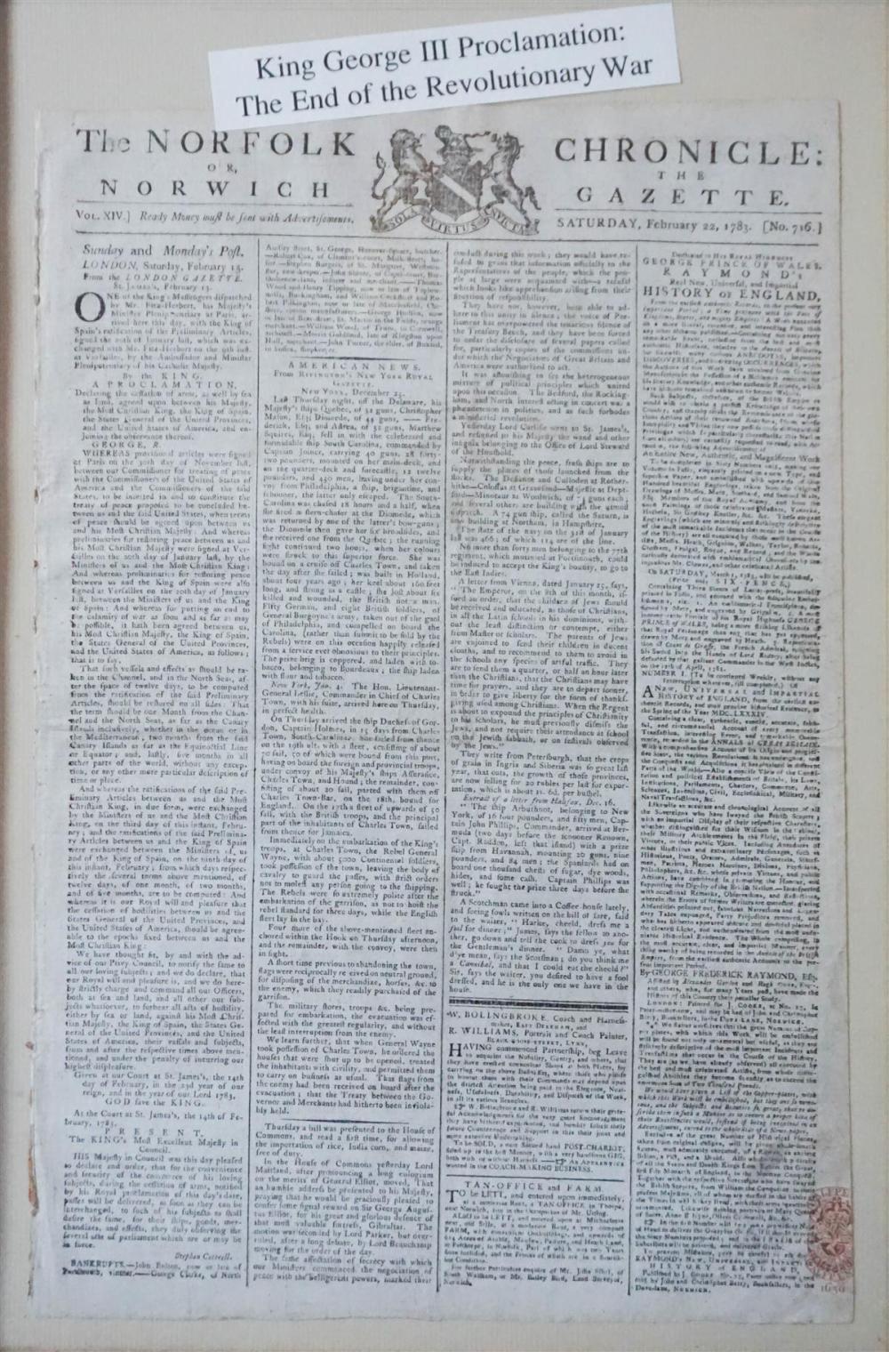 REVOLUTIONARY WAR NEWSPAPER THE 312bfb