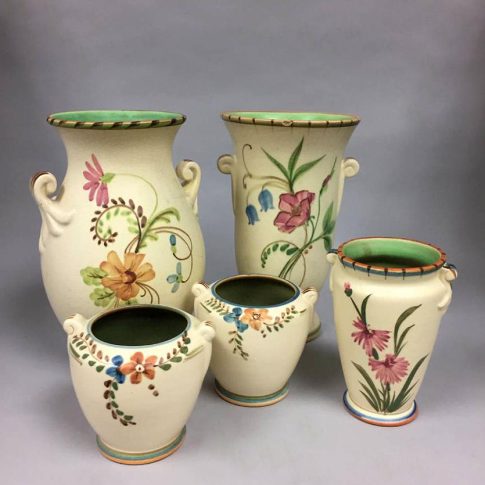 FIVE WELLER ART POTTERY TWO HANDLED 312c12