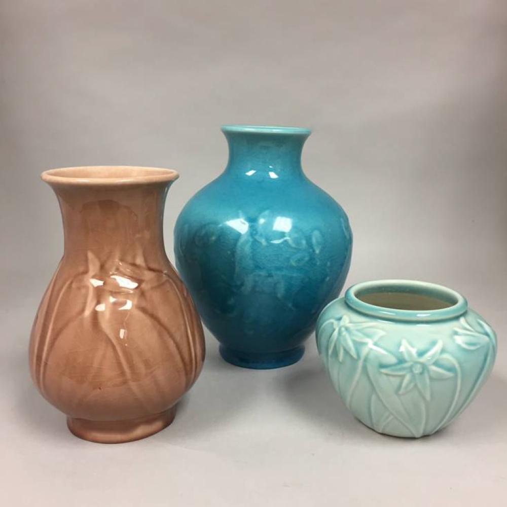 THREE ROOKWOOD ART POTTERY VASES