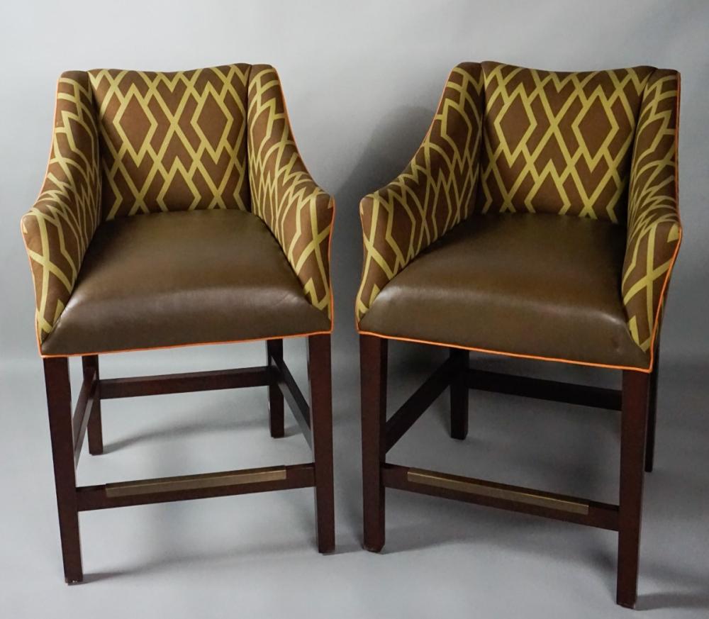 TWO CONTEMPORARY BAR CHAIRS WITH GREENISH