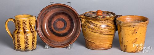 FOUR PIECES OF REDWARE, 19TH C.Four