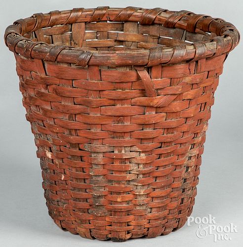 RED PAINTED SPLIT OAK BASKET, 19TH