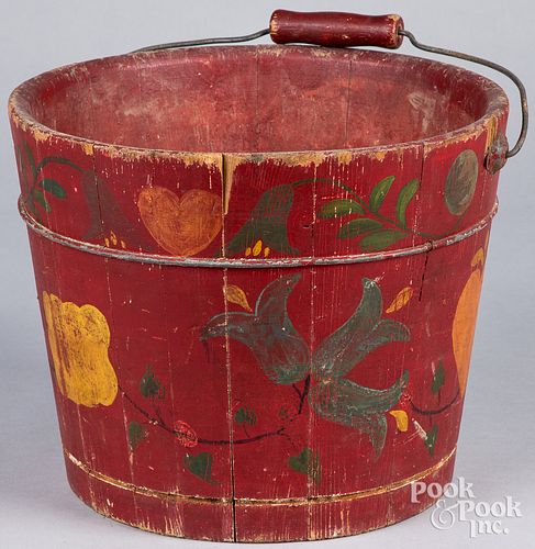 FOLK ART PAINTED BUCKET, EARLY