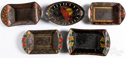 FIVE TOLEWARE TRAYS 19TH C Five 312e15