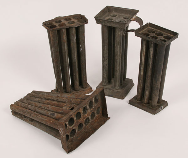 Antique primitive tin candle molds: