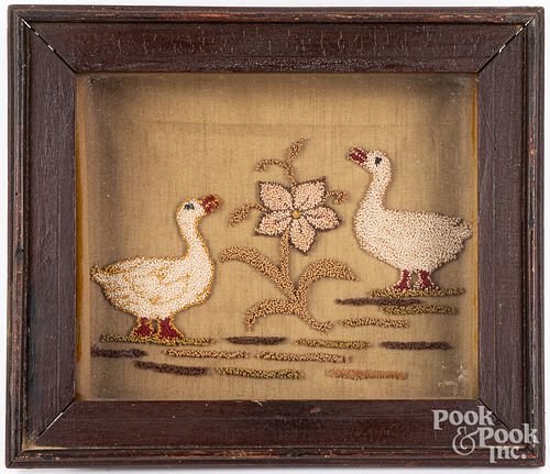 EMBROIDERY OF TWO SWANS, LATE 19TH