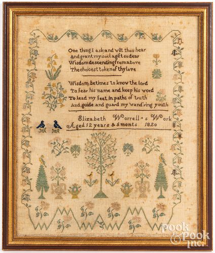 SILK ON LINEN SAMPLER DATED 1820Silk 312e83