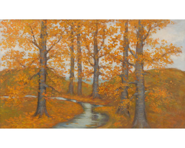 Autumn scene with beech trees and brook,