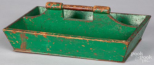 GREEN PAINTED KNIFE TRAY, 19TH