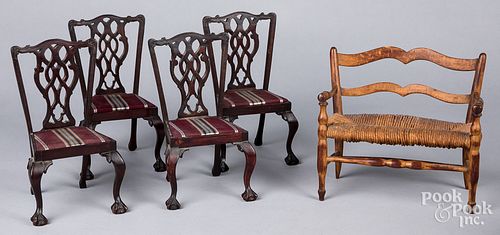 SET OF FOUR CHIPPENDALE STYLE WALNUT