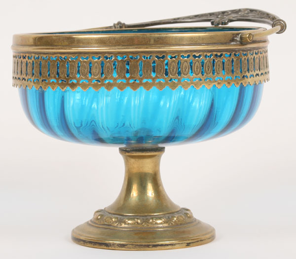 Moser ribbed glass bowl with metal