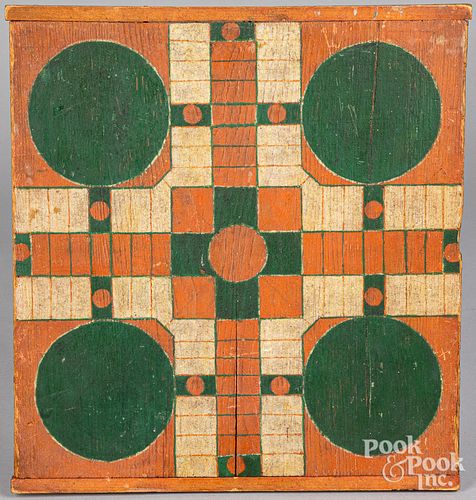 PAINTED PINE GAMEBOARD, 19TH C.Painted