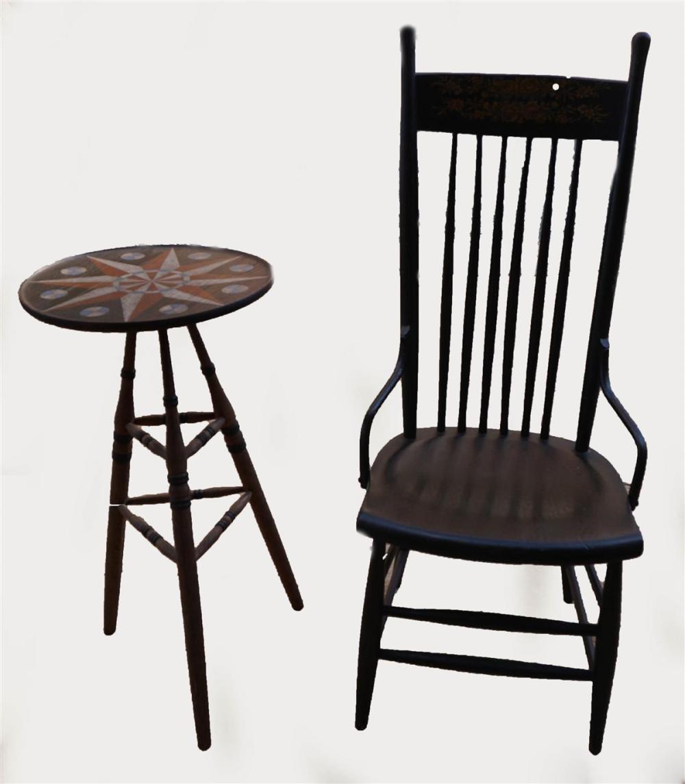BLACK PAINTED WINDSOR CHAIR AND