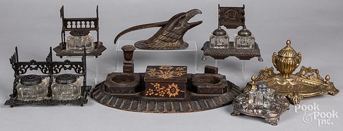 COLLECTION OF INKWELLS AND PEN 312ff1