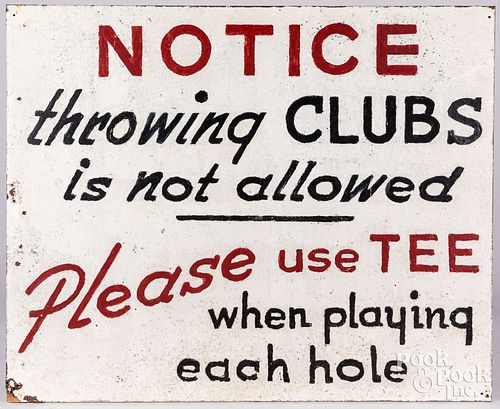 PAINTED TIN GOLF SIGN 20TH C Painted 31300a