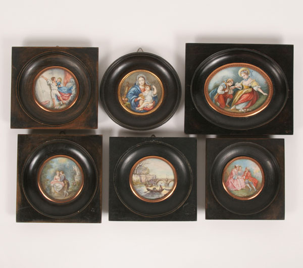 Six miniature paintings entitled: Le