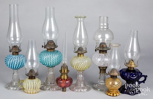 SEVEN VICTORIAN OIL LAMPS, 19TH