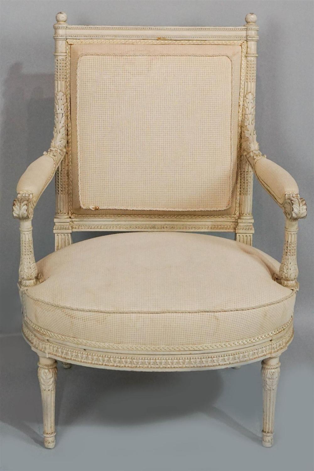 LOUIS XVI STYLE CREAM PAINTED FAUTEUILLOUIS