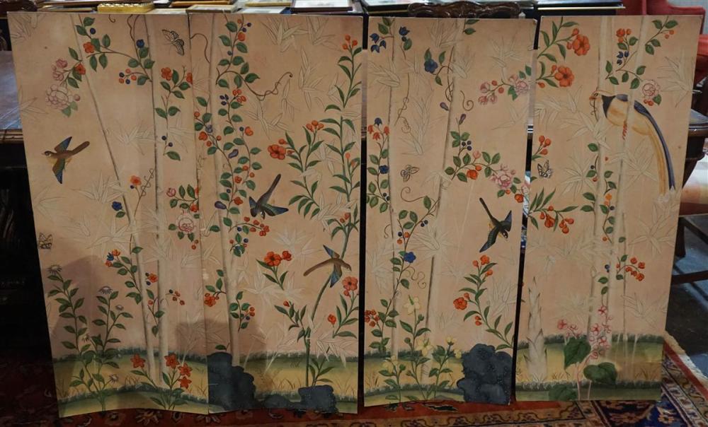 FOUR VINTAGE HANDPAINTED CHINOISERIE