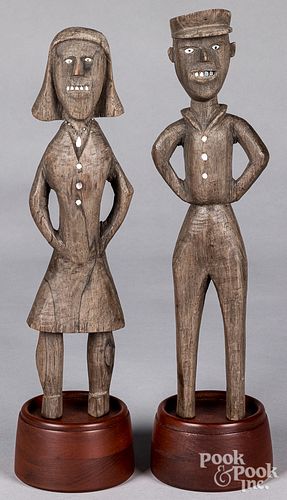 PAIR OF CARVED MAN AND WOMAN FIGURES,