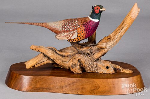 TOM AHERN CARVED AND PAINTED PHEASANTTom