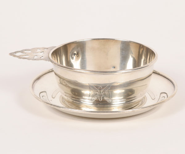 Sterling silver porringer and saucer,