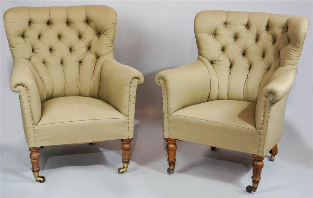 PAIR OF EDWARDIAN TUFTED KHAKI