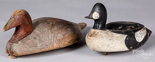 TWO CARVED AND PAINTED DUCK DECOYSTwo