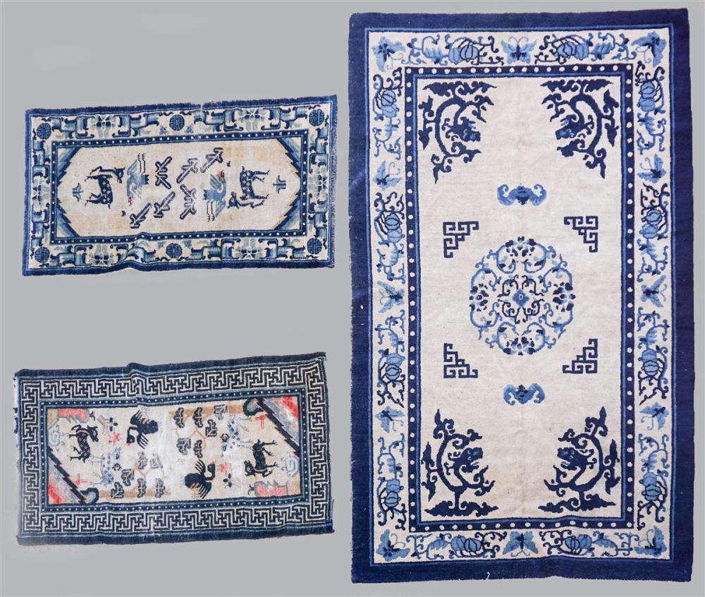 THREE BLUE AND WHITE ORIENTAL RUGSTHREE