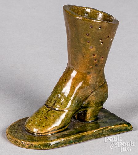 REDWARE FIGURAL BOOT 19TH C Redware 31319c