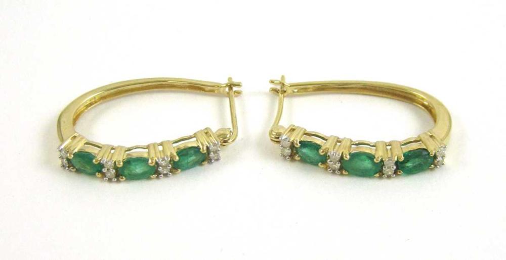 PAIR OF EMERALD AND DIAMOND EARRINGS,