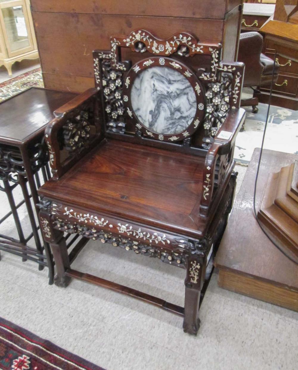 CHINESE INLAID ROSEWOOD ARMCHAIR,