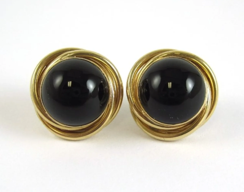 PAIR OF BLACK ONYX AND FOURTEEN