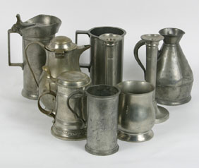 Lot of nine pewter articles including