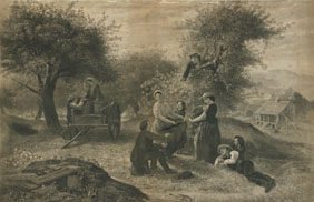 Lithograph Print: "Apple Gathering"