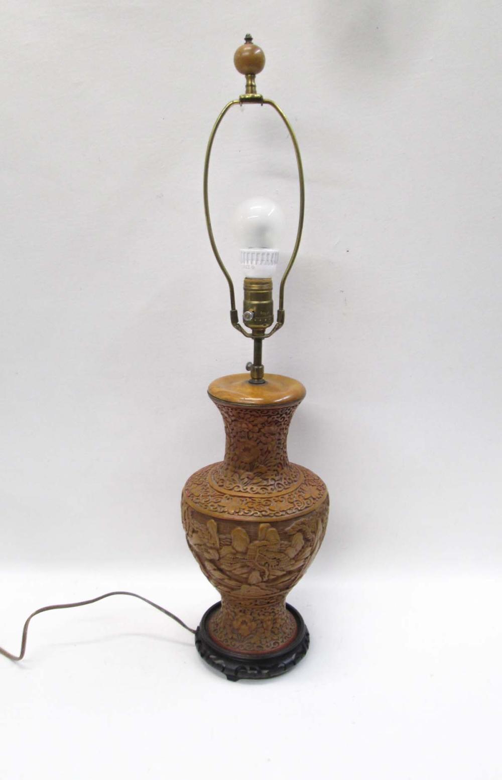 CHINESE CINNABAR STYLE TABLE LAMP  315a1f