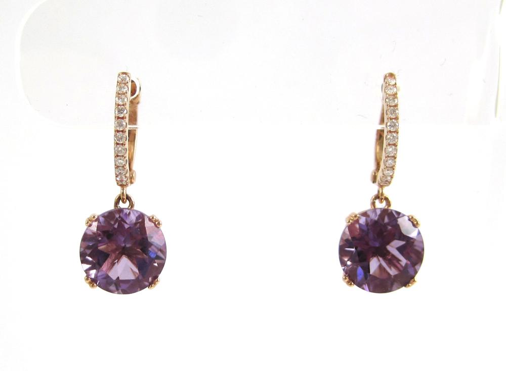 PAIR OF AMETHYST AND DIAMOND DANGLE 315a37