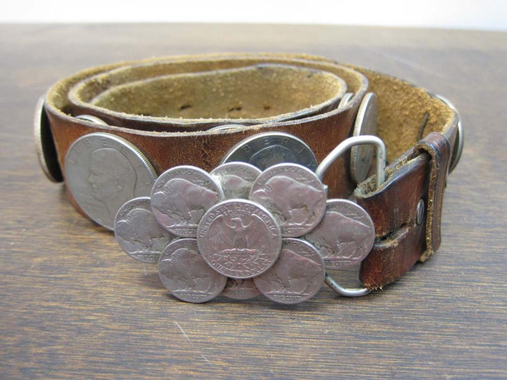 COIN AND LEATHER BELT BY PRUDENCIO