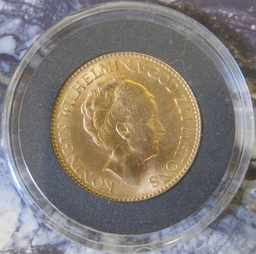 1925 NETHERLANDS TEN GULDEN GOLD