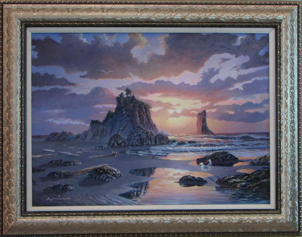 SEASCAPE AT SUNSET OIL ON BOARD 315b44