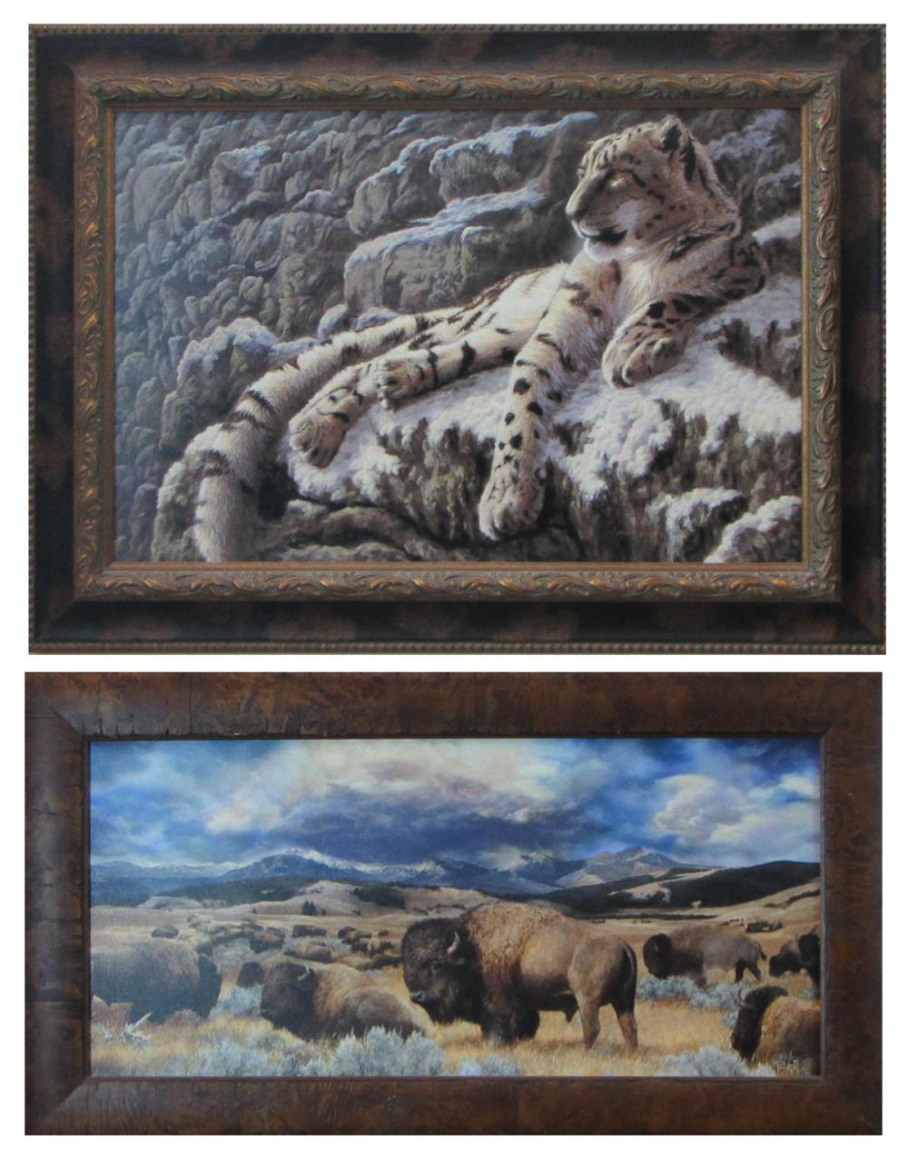 TWO WILDLIFE PRINTS, GICLEES ON CANVAS: