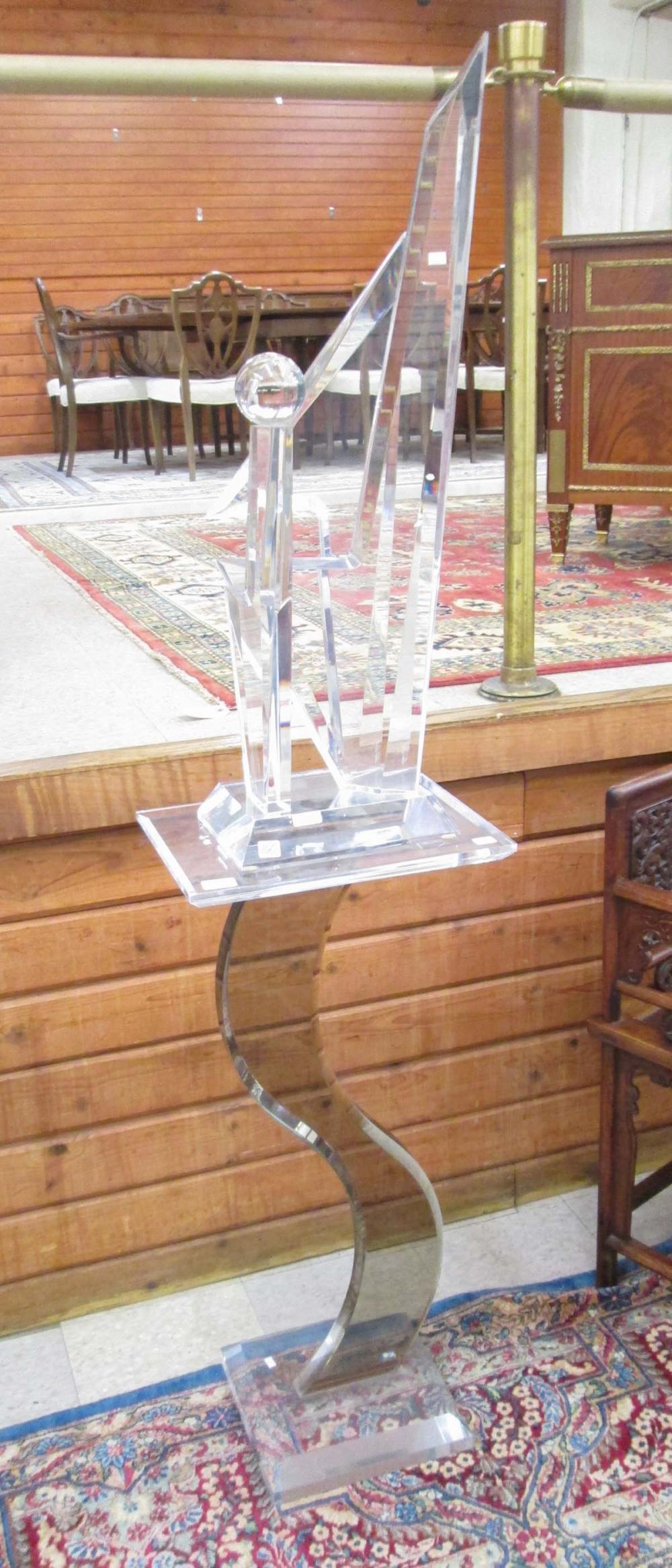 SHLOMI HAZIZA LUCITE SCULPTURE AND PEDESTAL,