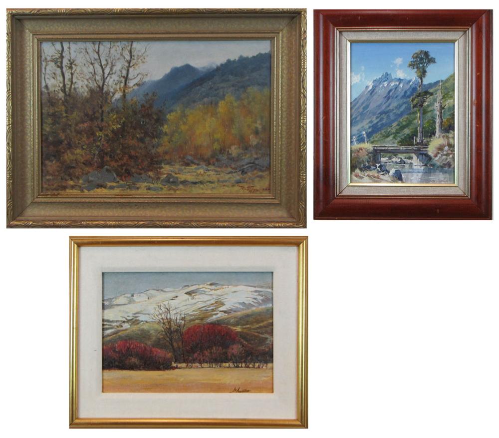 THREE MOUNTAIN LANDSCAPES, OILS