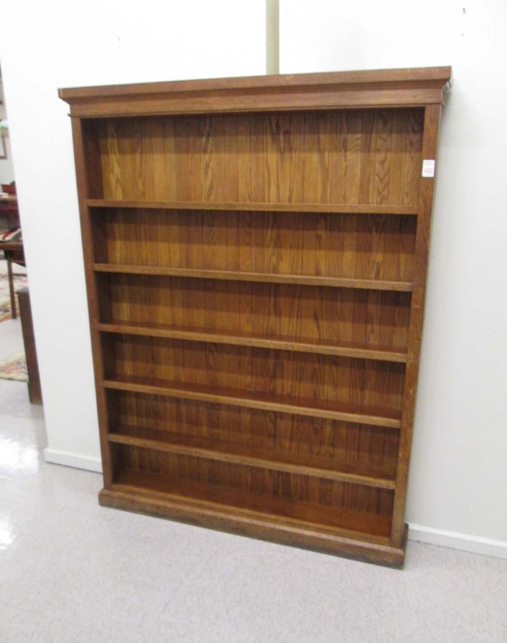 LARGE OAK OPEN-SHELF BOOKCASE,